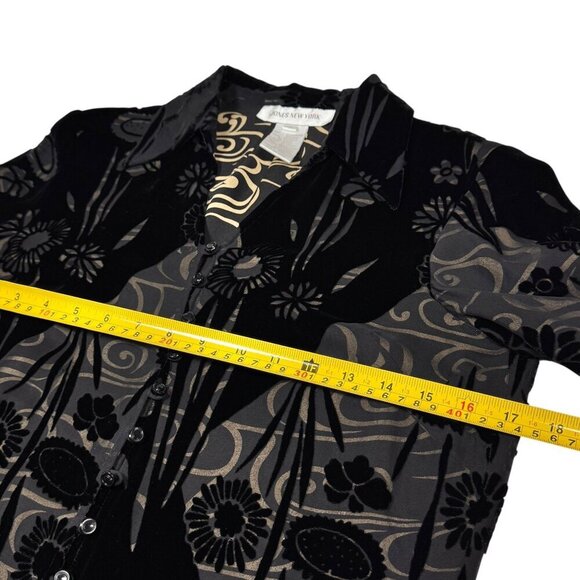 VTG Jones New York Burnout Velvet Blouse Top Sz.S Black Whimsigoth Gothic Witch - Picture 7 of 12